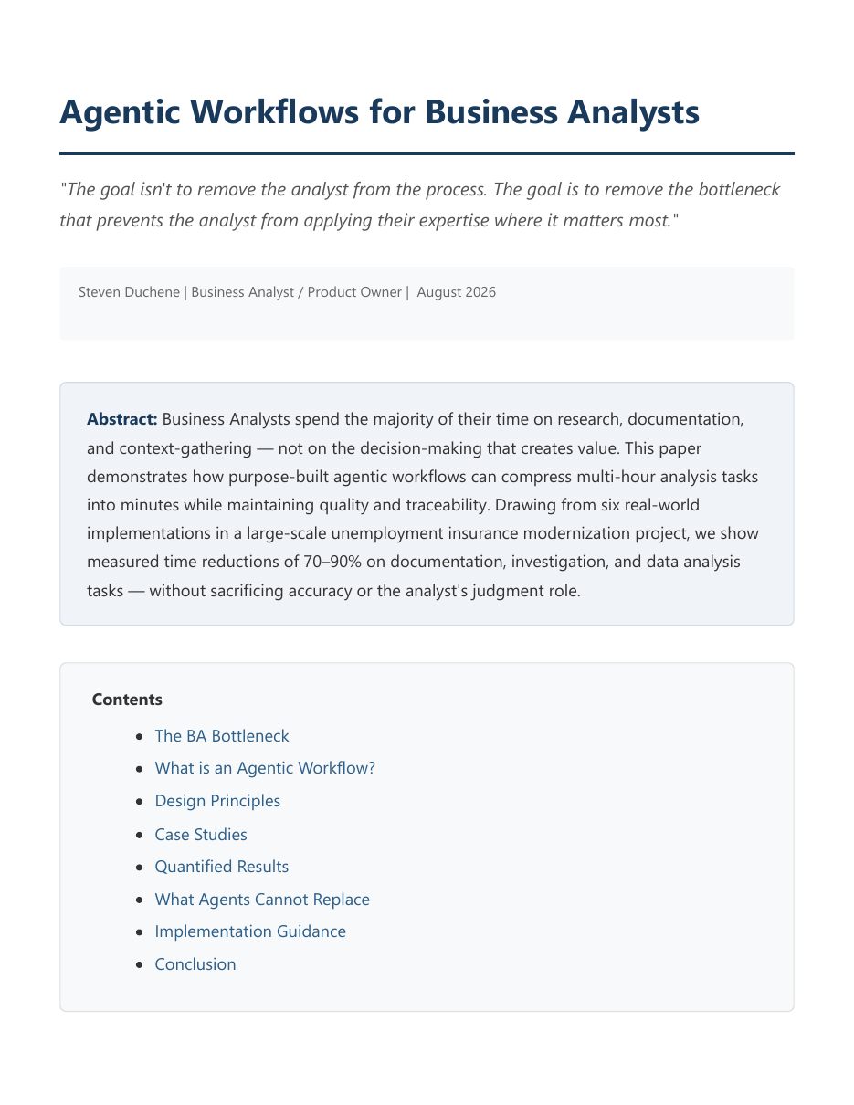 Cover of Agentic Workflows for Business Analysts by Steven Duchene